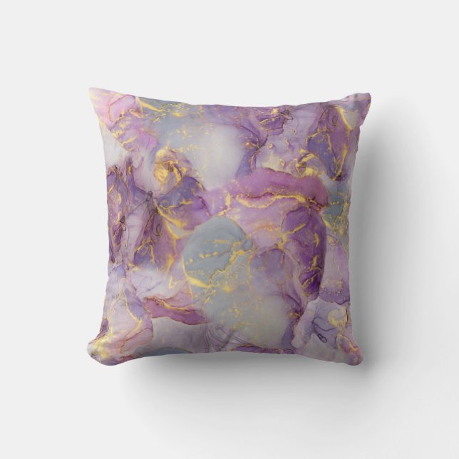Pastel Lilac, Blue and Gold Glitter Marble Pattern Cushion (Front)