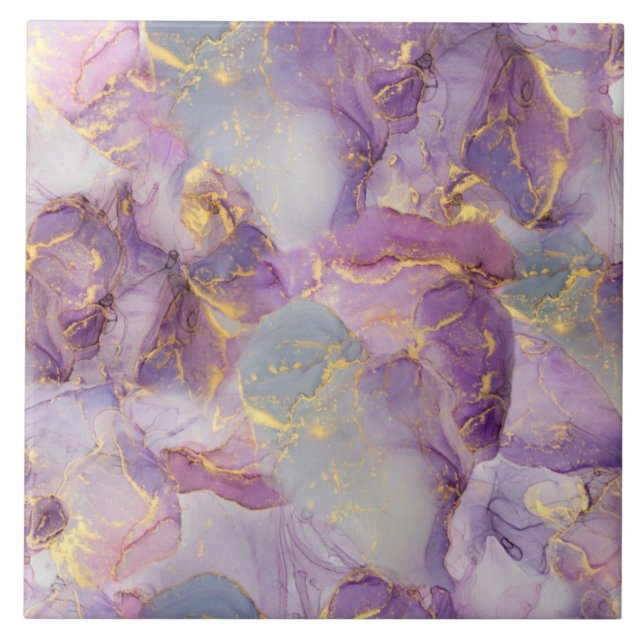 Pastel Lilac, Blue and Gold Glitter Marble Pattern Tile (Front)