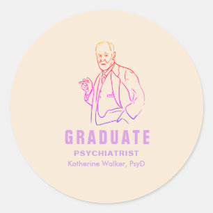Pastel Lilac Freud Psychology Editable Graduate Classic Round Sticker