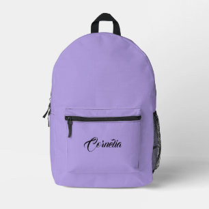Pastel Lilac Grey   Black Personalised Name  Printed Backpack