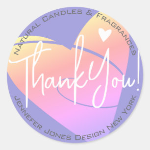 Pastel Lilac Heart Calligraphy Thank You Label 