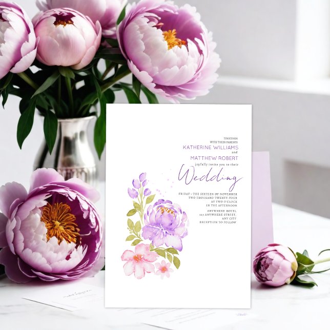 Pastel Lilac Light Pink Floral Boho  Wedding  Invitation (Creator Uploaded)