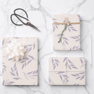 Pastel Lilac Minimalist Floral Pattern Wrapping Paper Sheet