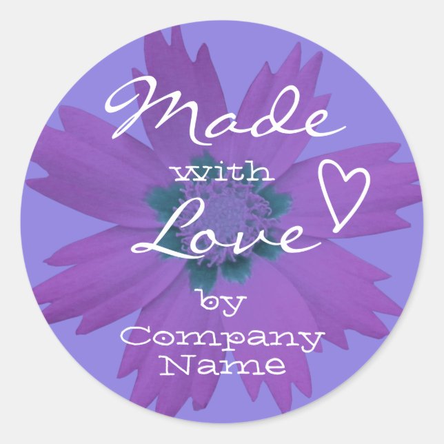 Pastel Lilac Purple Flower Blossom Made with Love Classic Round Sticker (Front)