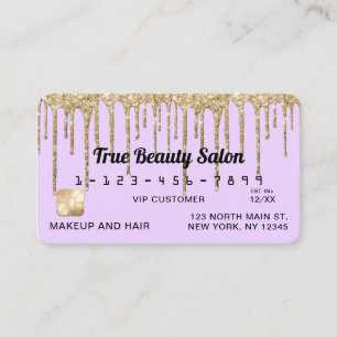 Pastel Lilac Purple Gold Glitter Drips Credit Business Card