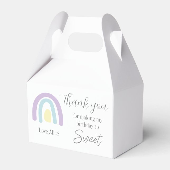 Pastel lilac rainbow 1st Birthday Thank you Favour Box (Front Side)