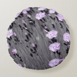 Pastel Lilac Wildflowers Round Cushion