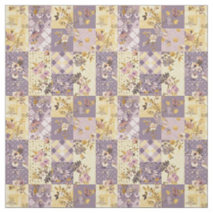 Pastel Lilac Yellow Patchwork Vintage Cottagecore  Fabric