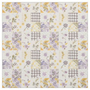 Pastel Lilac Yellow Patchwork Vintage Cottagecore Fabric