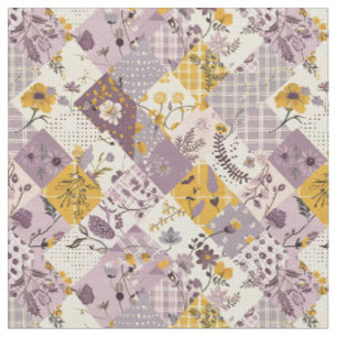 Pastel Lilac Yellow Patchwork Vintage Cottagecore Fabric