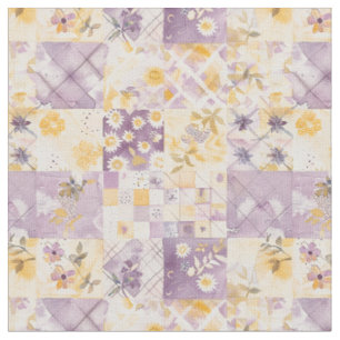 Pastel Lilac Yellow Patchwork Vintage Quilt Fabric