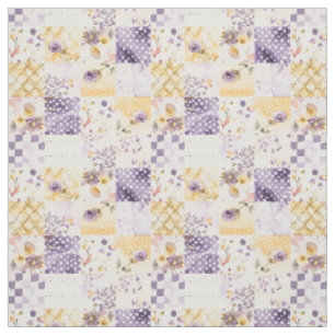 Pastel Lilac Yellow Patchwork Vintage Quilt Fabric