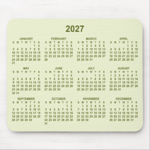 Pastel Lime Green 2027 Calendar Mouse Mat