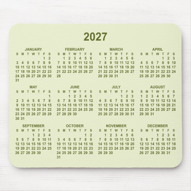 Pastel Lime Green 2027 Calendar Mouse Mat (Front)