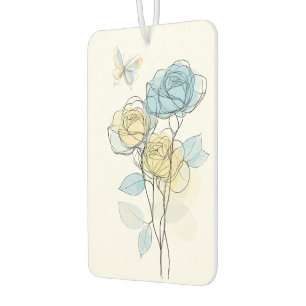 Pastel Line Art Roses Car Air Freshener