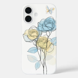 Pastel Line Art Roses iPhone 16 Case