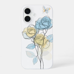 Pastel Line Art Roses iPhone 16 Case