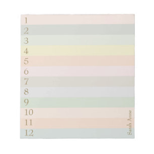Pastel Lines with Large Gold Numbers Notepad