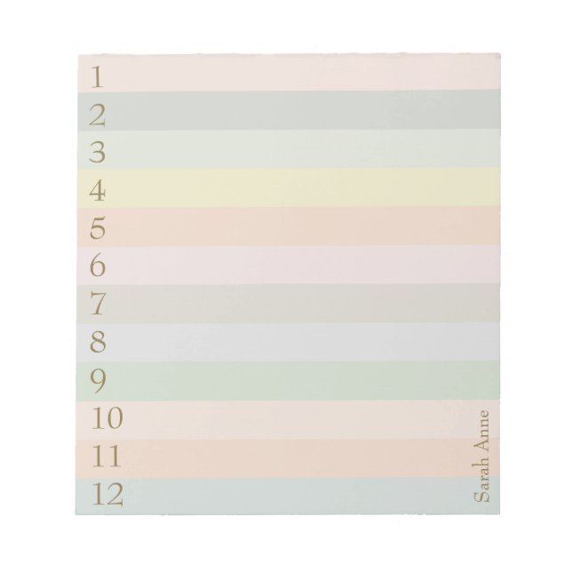 Pastel Lines with Large Gold Numbers Notepad (Front)