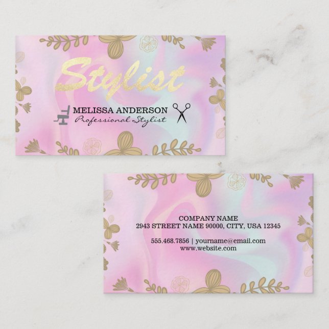 Pastel Liquid and Floral Pattern | Stylist Business Card (Front/Back)