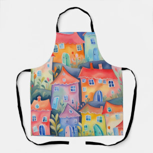 Pastel little houses in soft colour, peaceful colo apron