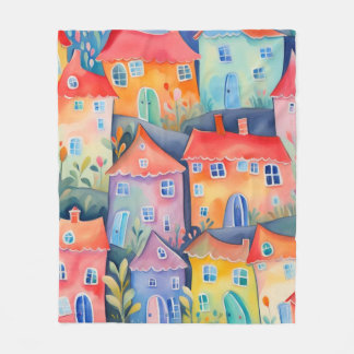 Pastel little houses in soft colour, peaceful colo fleece blanket