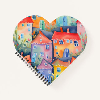 Pastel little houses in soft colour, peaceful colo notebook