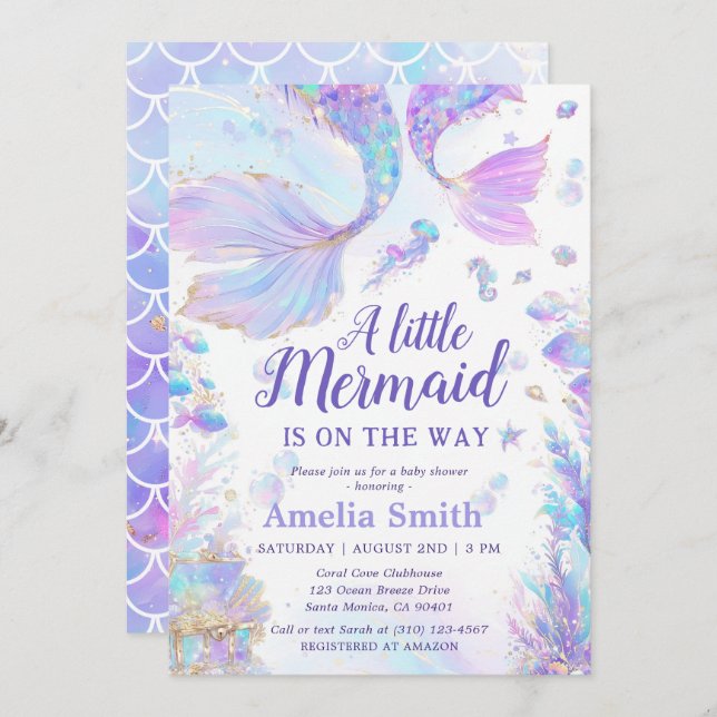 Pastel Little Mermaid Baby Shower Invitation (Front/Back)