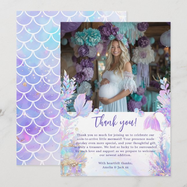 Pastel Little Mermaid Baby Shower Thank You Card (Front/Back)