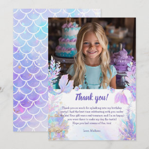 Pastel Little Mermaid Birthday Thank You Card