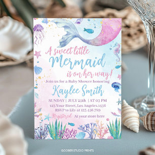 Pastel Little Mermaid Under The Sea Baby Shower Invitation