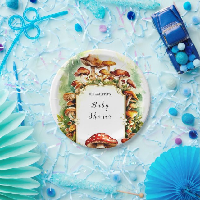 Pastel Little Mushroom Baby Shower Paper Plate (Party)