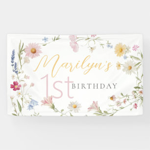 Pastel Little Wildflower Girl 1st Birthday Banner
