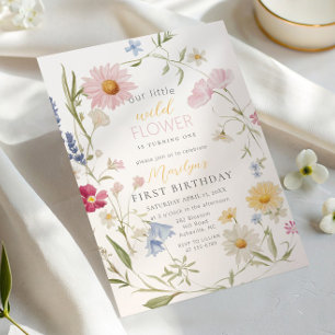 Pastel Little Wildflower Girl 1st Birthday Invitation