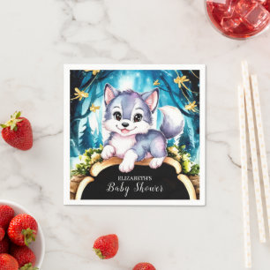 Pastel Little Wolf Baby Shower Napkin