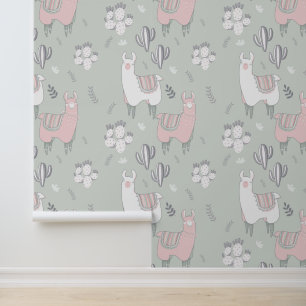 Pastel Llama Pattern Wallpaper
