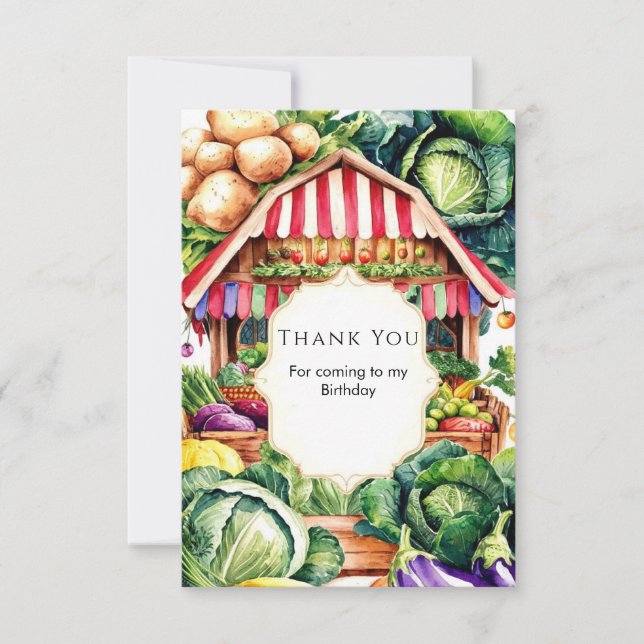 Pastel Locally Grown Farmers Market Birthday Thank You Card (Front)