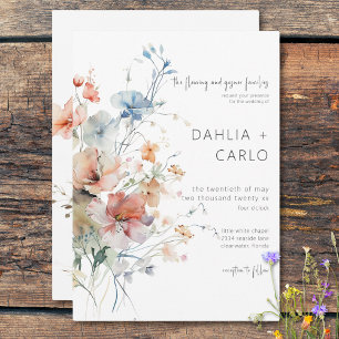 Pastel Loose Wildflowers Modern Wedding Invitation