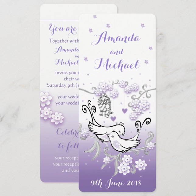 Pastel love birds personalised wedding invite (Front/Back)