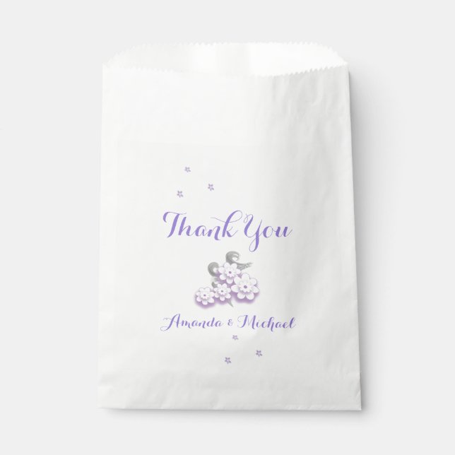 Pastel love birds wedding favor bags (Front)