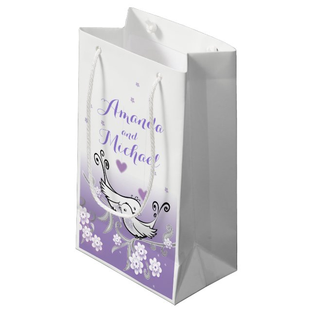 Pastel love birds wedding glossy gift bag (Front Angled)