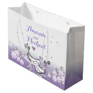 Pastel love birds wedding large glossy gift bag