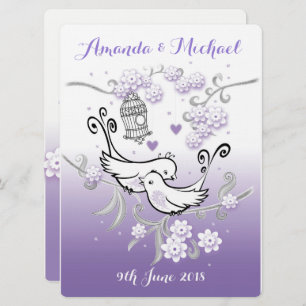 Pastel lovebirds custom large wedding invite