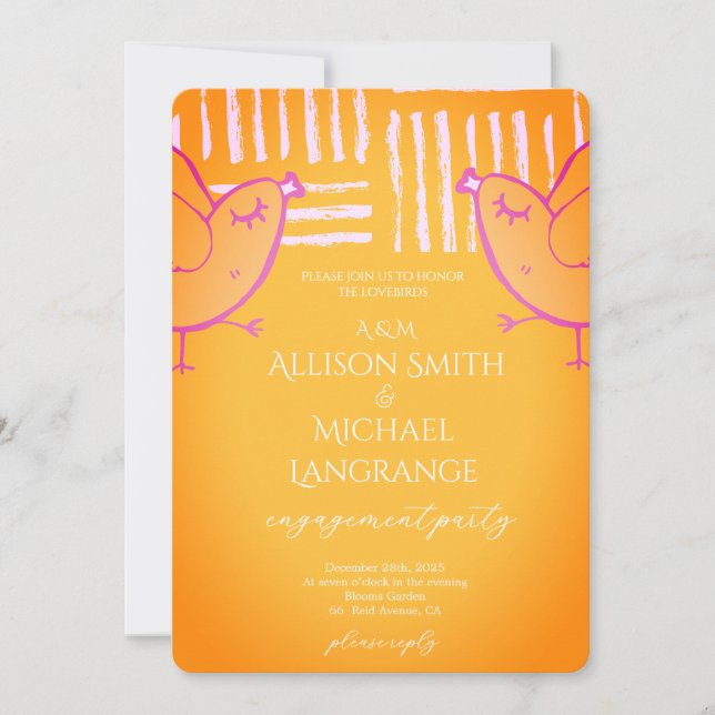Pastel Lovebirds Engagement Party Invitation (Front)