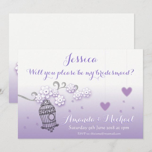Pastel lovebirds wedding custom Bridesmaid invite (Front/Back)