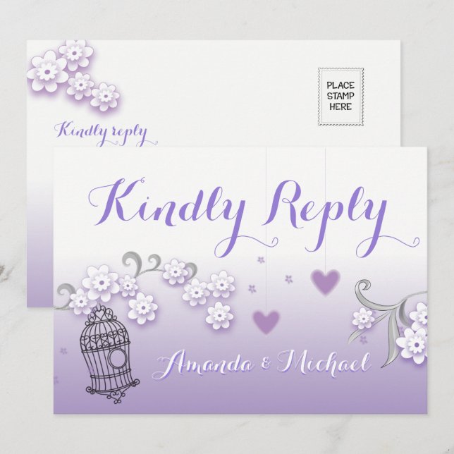 Pastel lovebirds wedding custom Kindly Reply card (Front/Back)