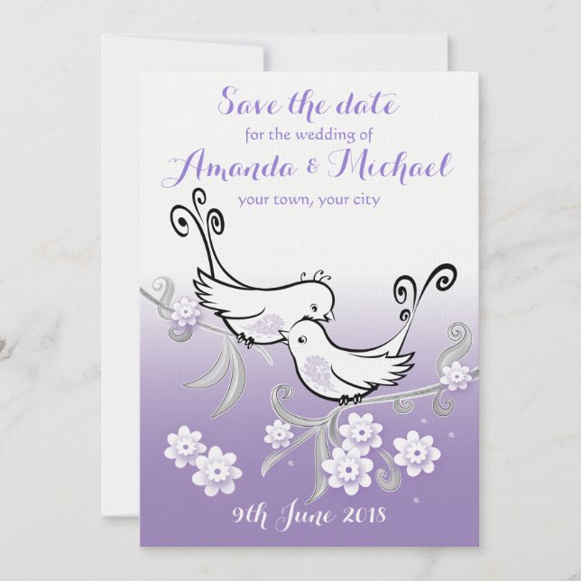 Pastel lovebirds wedding Save the Date postcard (Front)