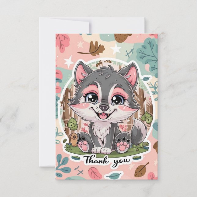 Pastel Lovely Wolf Thank You Card (Front)