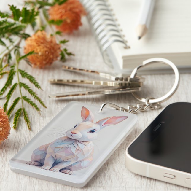 Pastel Low-Poly Bunny Key Ring (Front Right)