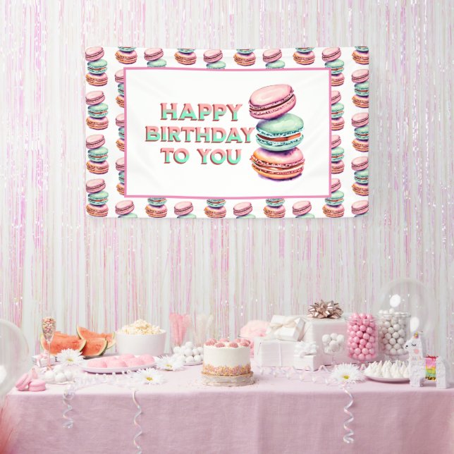Pastel Macaron Cookie Themed Birthday Party Banner (Party)
